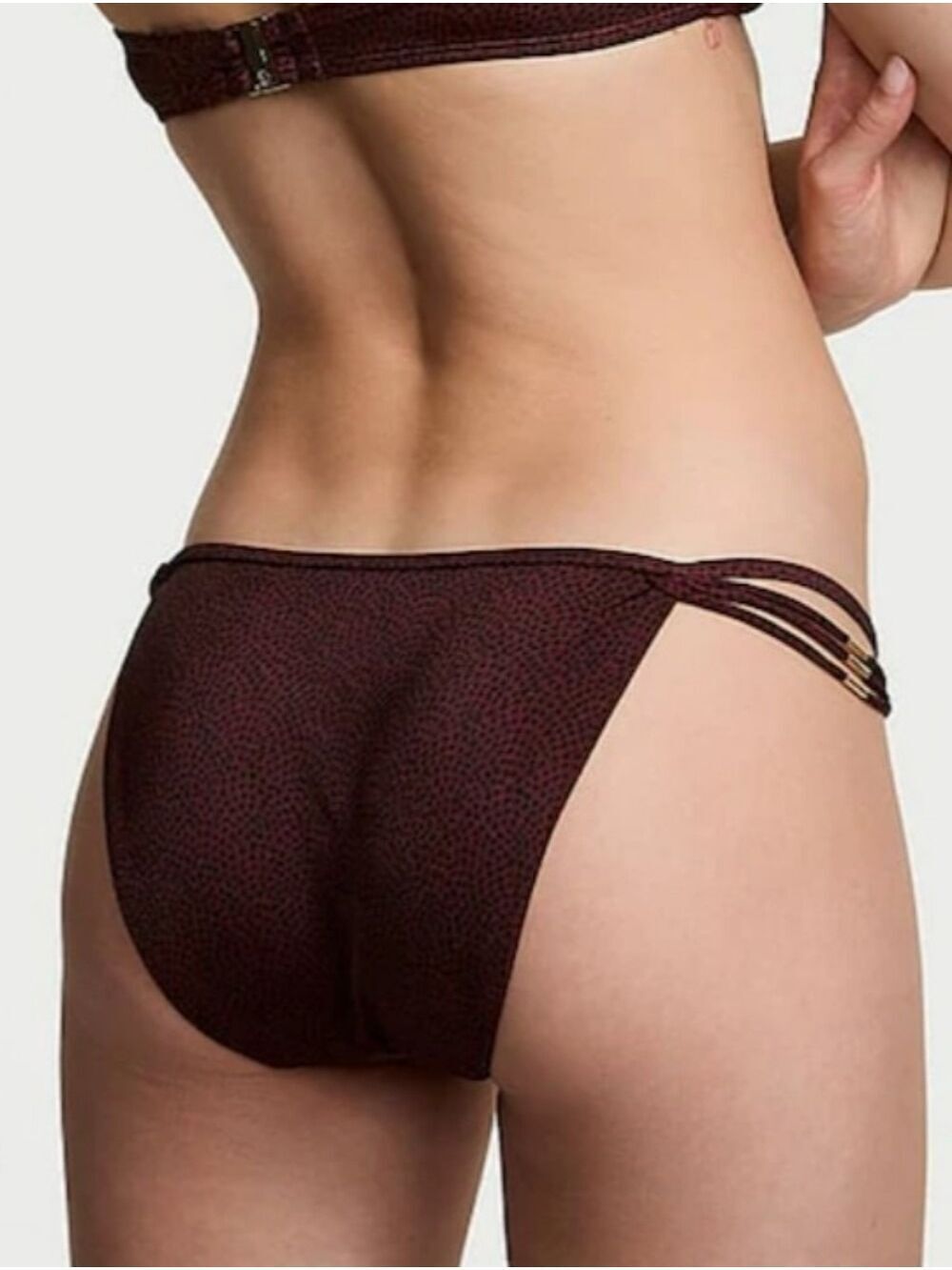 Victoria's Secret Burgundy Brown Dots Archive Bikini Bottoms Sz LG NWOT